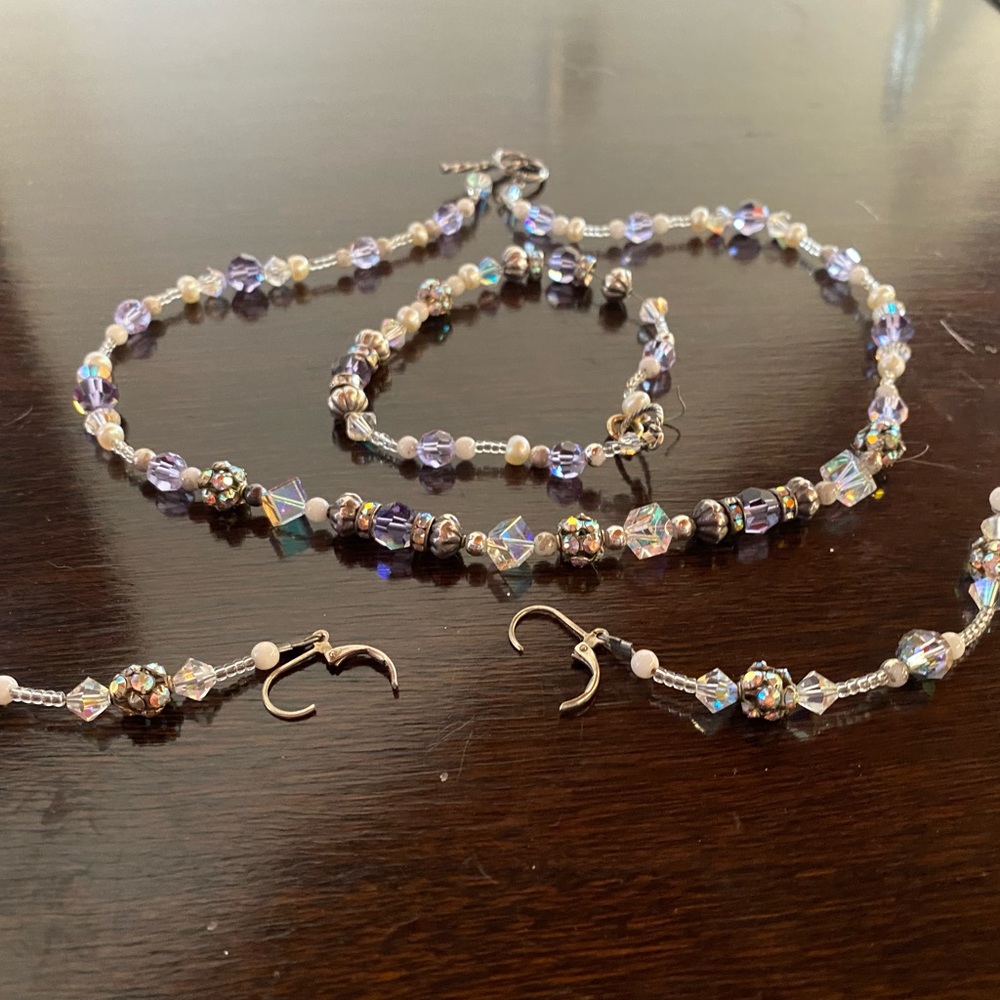 Purple themed Rhinestone handmade jewelry set